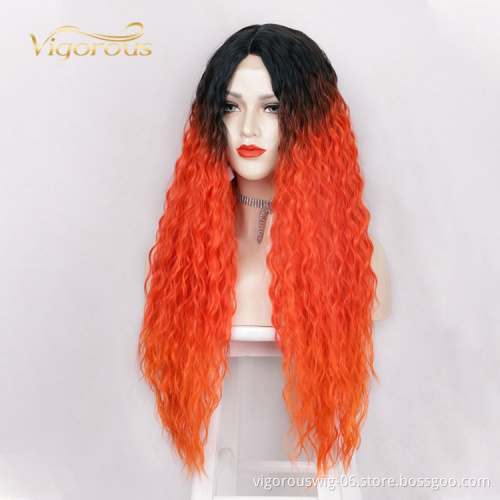Vendors Small Swiss U Part Heat Resistant Ombre Black Orange Red Deep Wave African Wigs Lace Front Synthetic